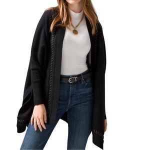 White House Black Market Whipstitch Ruana Women’s Size XS/S Poncho Black Wool